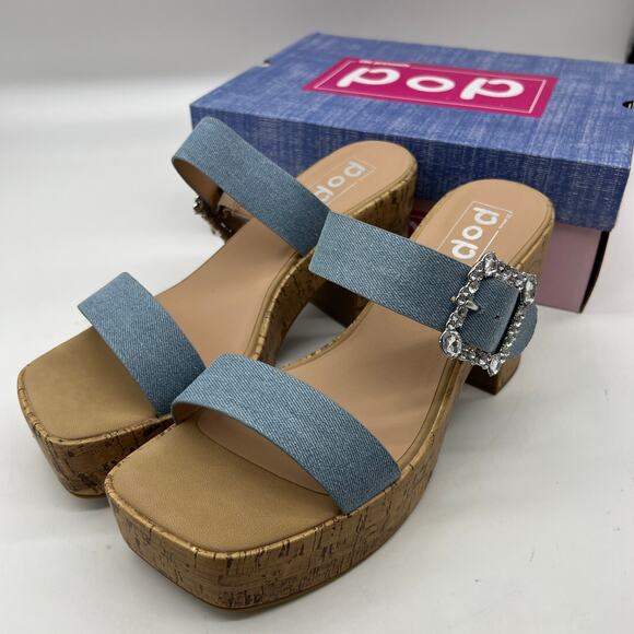 Pop Womens Sharice Heeled Sandals Denim Light Blue Size 11M - Picture 1 of 13